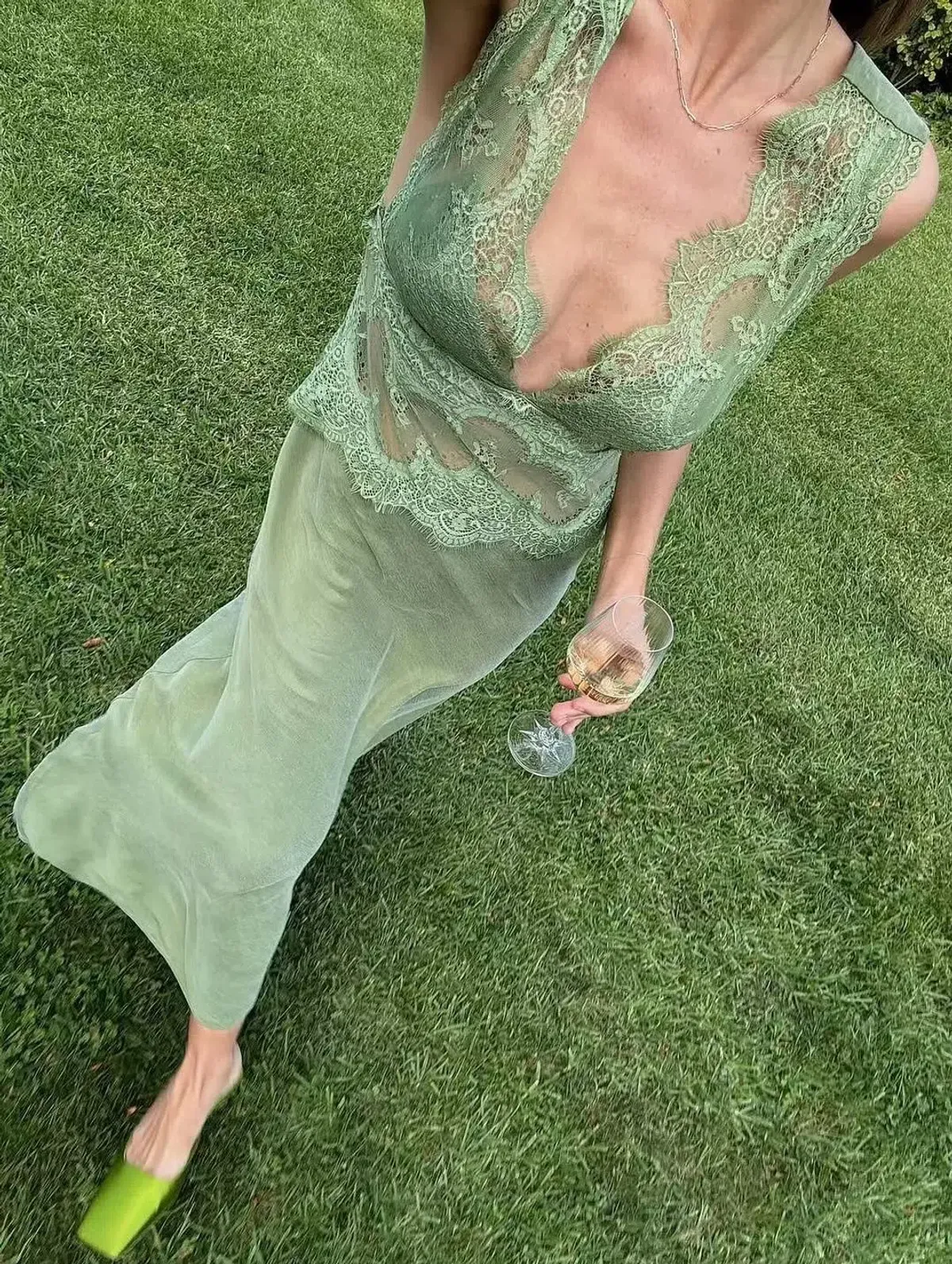 Third Form Visions Deep V Dress in Sage 10 / M - Image 1