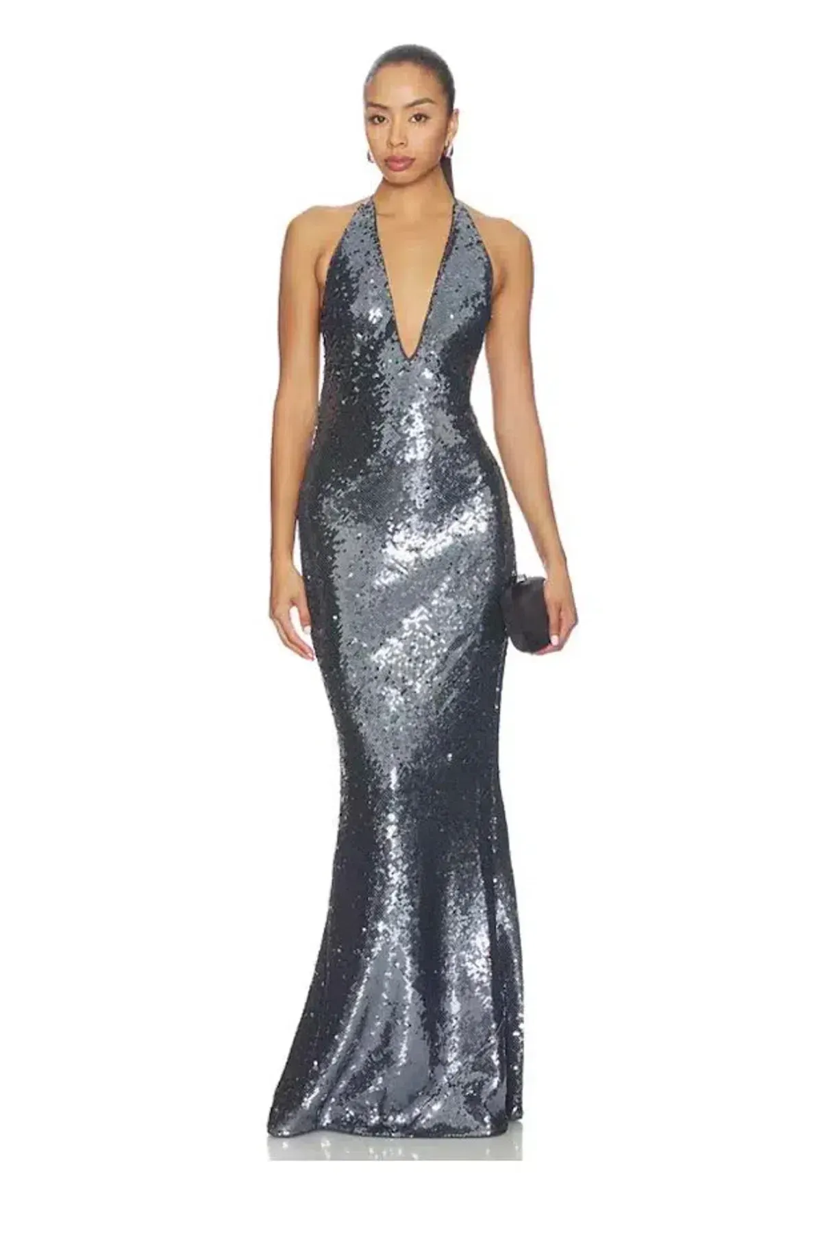 BRAND NEW 🩶 Misha "THE PLUNGE" Silver Sequin Jersey Maxi Dress - Size M / 10 AU - Gunmetal Grey Gown 🩶 - Image 5