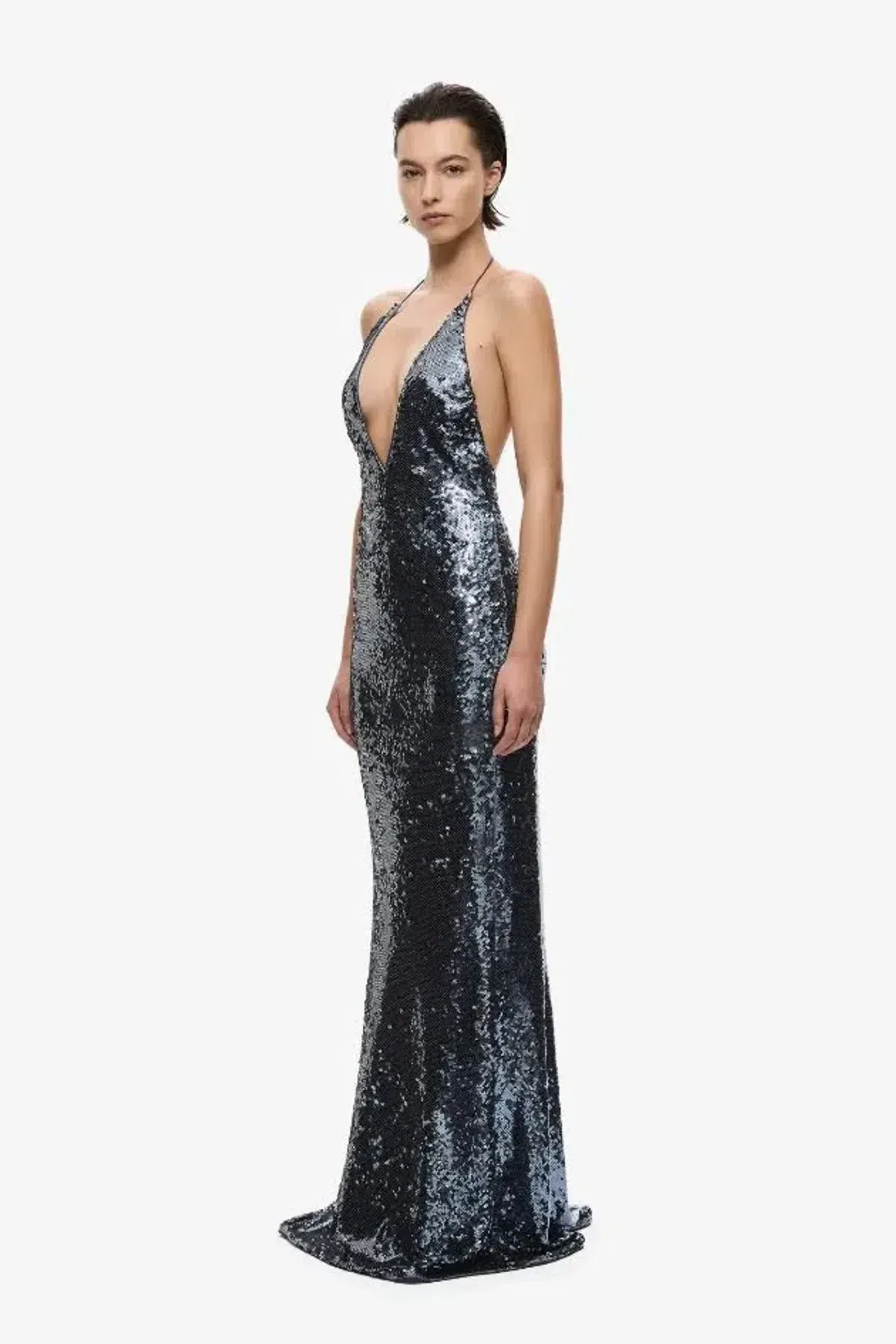 BRAND NEW 🩶 Misha "THE PLUNGE" Silver Sequin Jersey Maxi Dress - Size M / 10 AU - Gunmetal Grey Gown 🩶 - Image 6