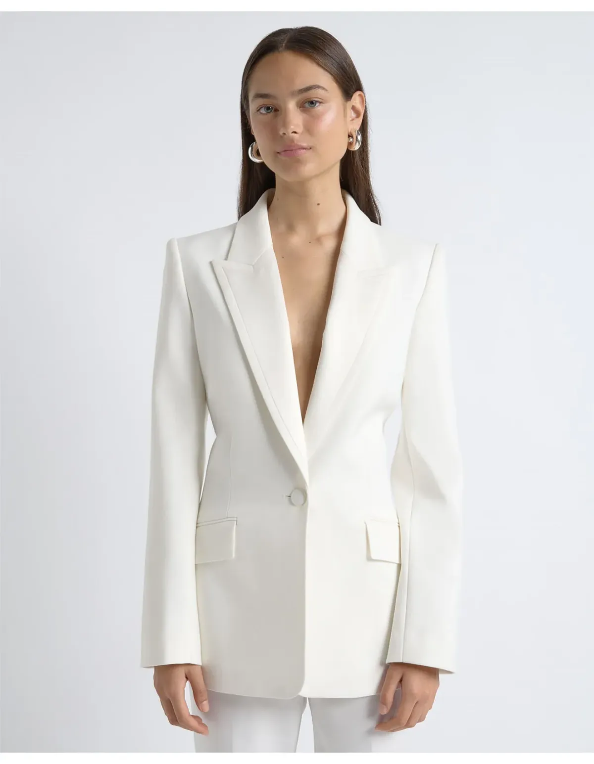 Cue Single Breasted Satin Lapel Blazer Size 6 AU Ivory - Image 1