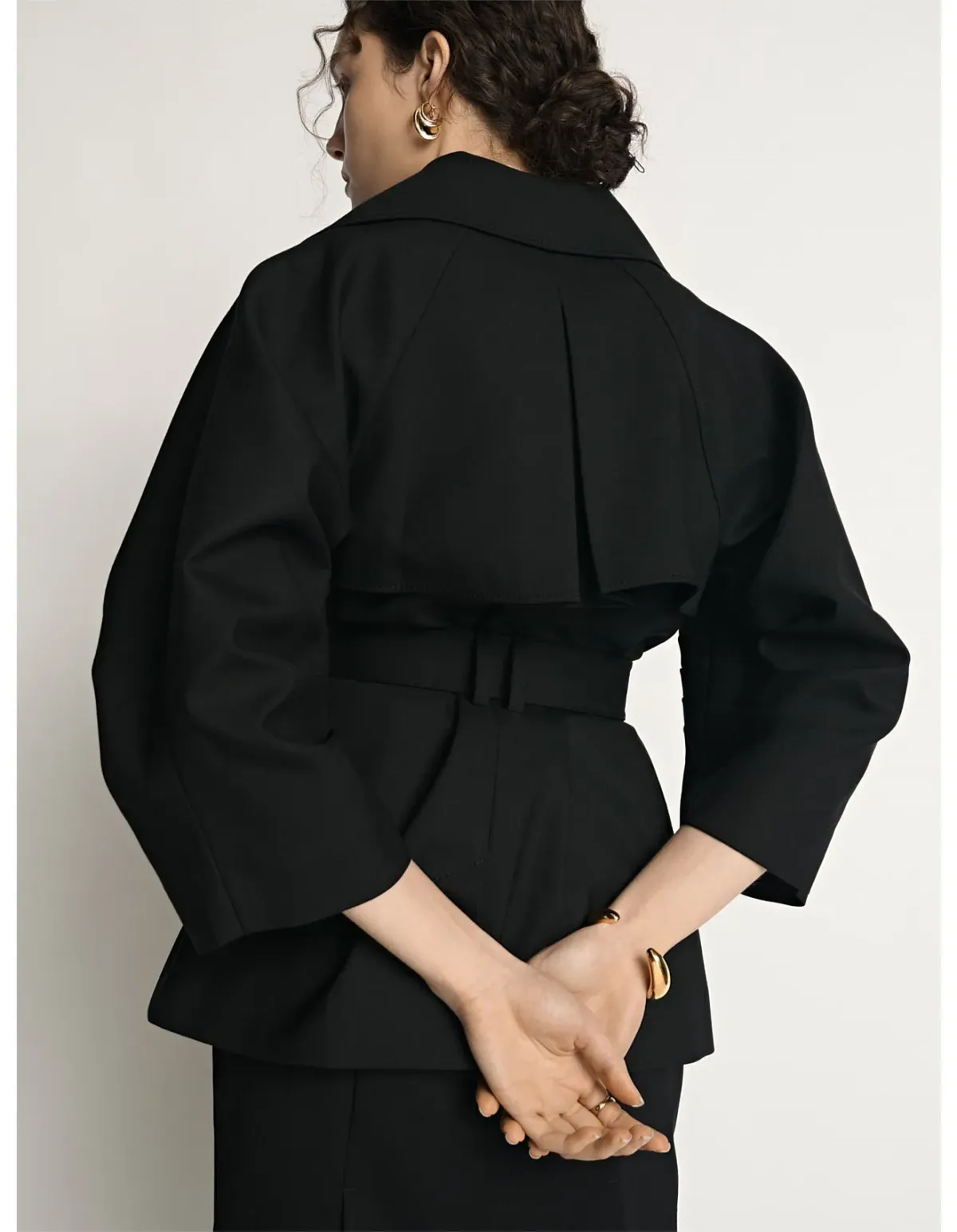 Veronika Maine Cocoon Sleeve Cropped Trench Black Size 6 - Image 4