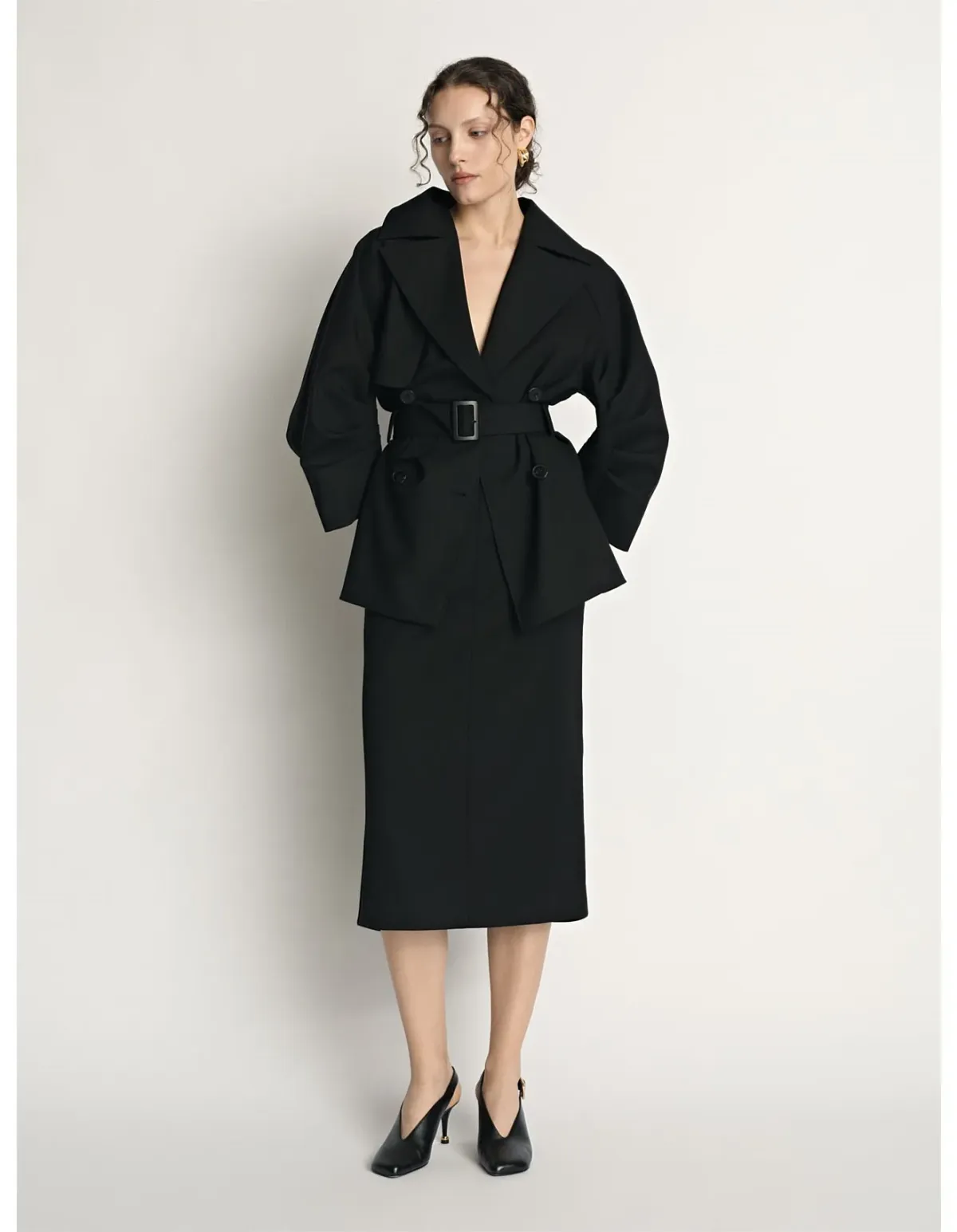 Veronika Maine Cocoon Sleeve Cropped Trench Black Size 6 - Image 2