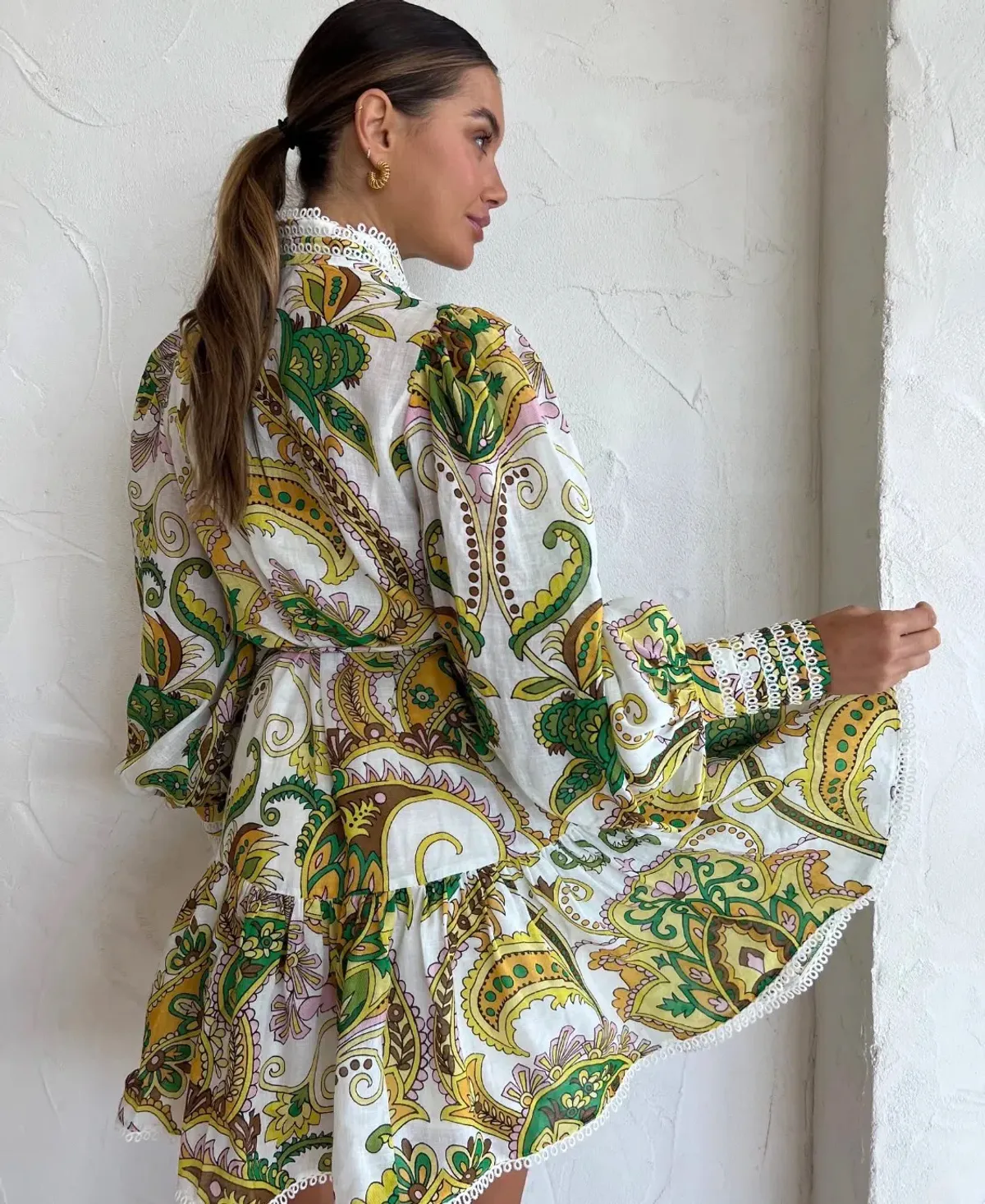 🌿 Alemais Octavia Ruffle Mini Dress size 10 AU / M - yellow / green paisley 🌿 - Image 6