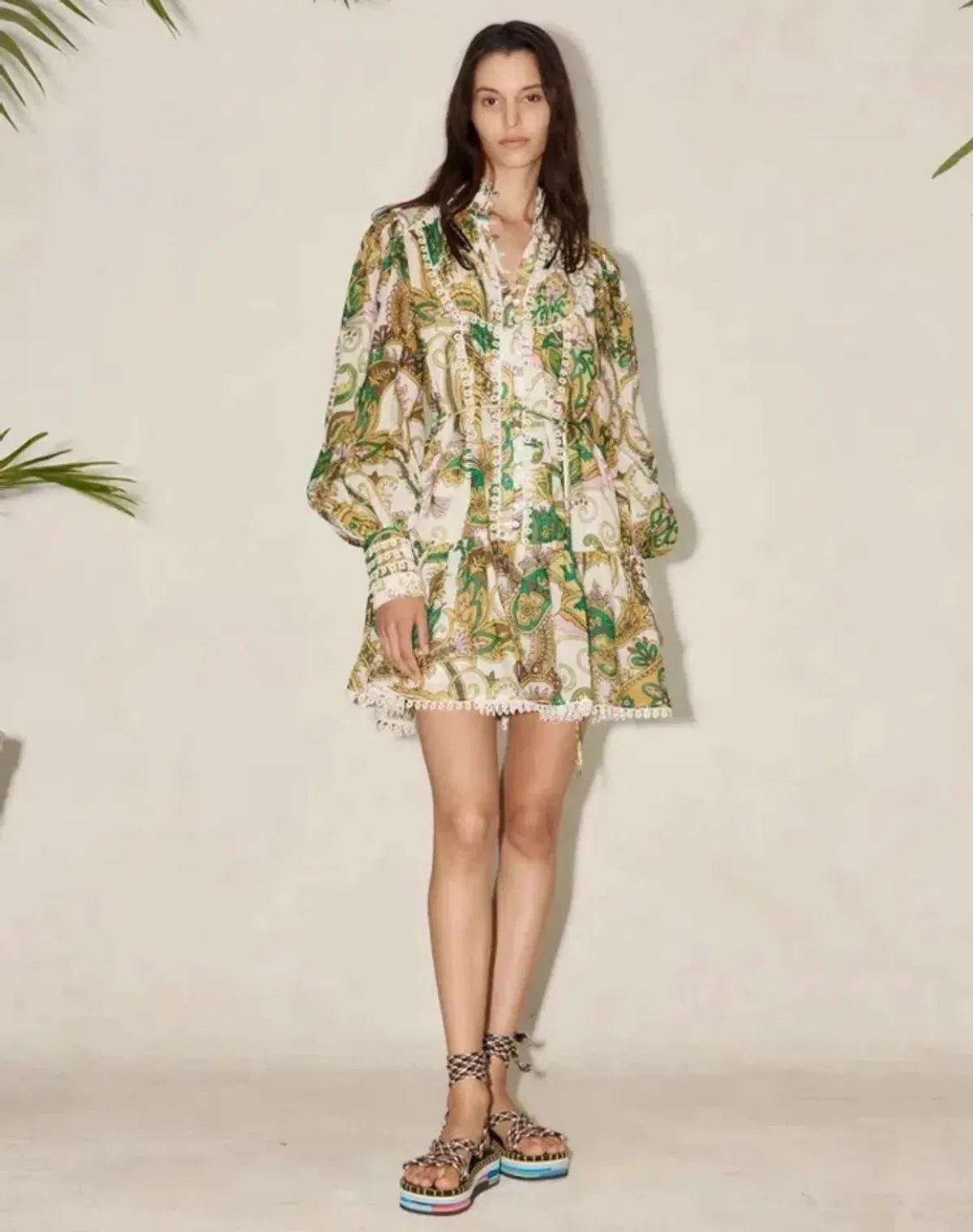 🌿 Alemais Octavia Ruffle Mini Dress size 10 AU / M - yellow / green paisley 🌿 - Image 4