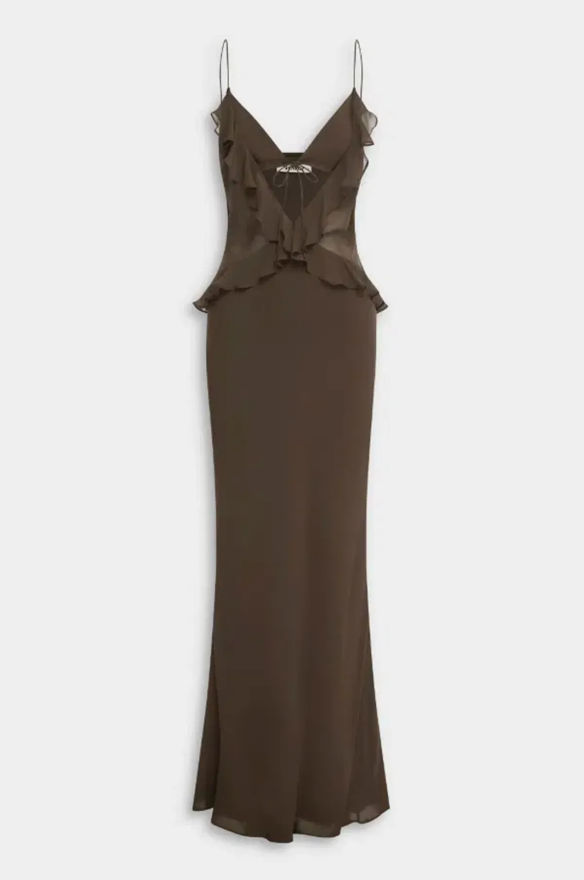Venroy Silk Bralette Ruffle Maxi Dress in Brown Size S / AU 8 - Image 4