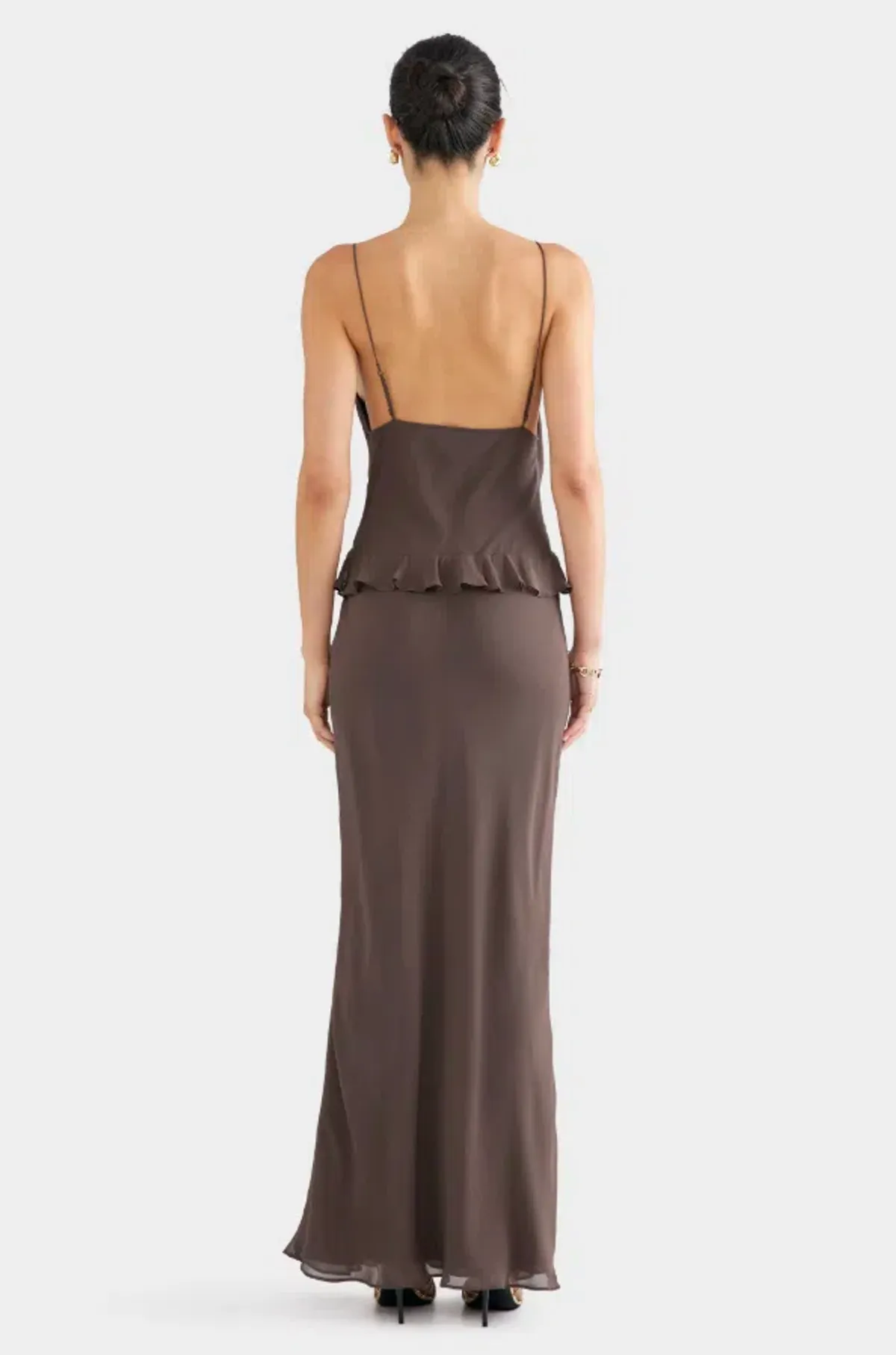 Venroy Silk Bralette Ruffle Maxi Dress in Brown Size S / AU 8 - Image 2