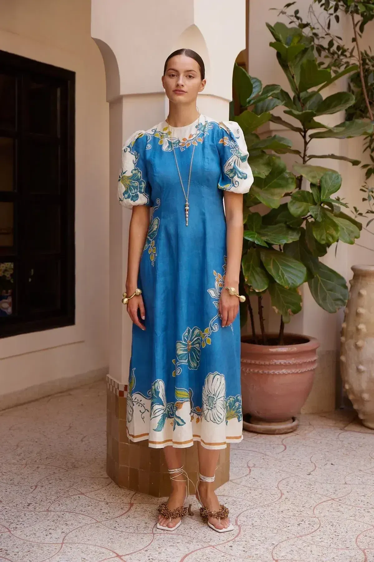 🩵 Alemais Luda Midi Dress - size 10 - Blue Floral Linen Outfit 🩵 - Image 1