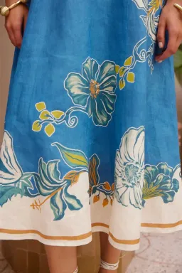 🩵 Alemais Luda Midi Dress - size 10 - Blue Floral Linen Outfit 🩵 for rent on The Volte - image 3