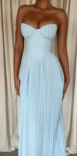 Marcella ocean blue pleated maxi dress  for rent on The Volte - image 1