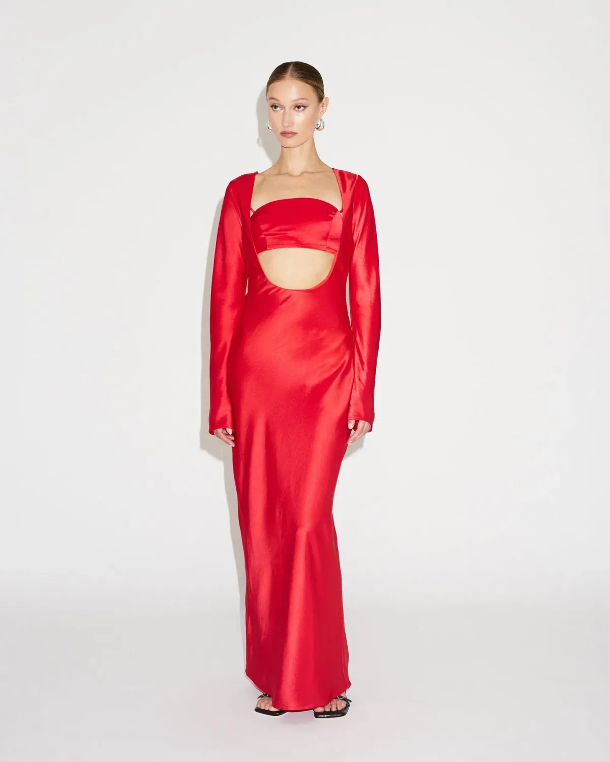 Lover Red Scoop Neck Long Sleeve Maxi Dress - Image 1