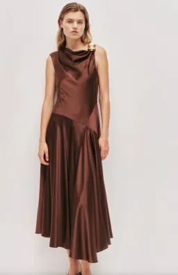 Aje siren midi dress in chocolate brown, size 6  for rent on The Volte - image 4