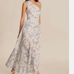 Shona Joy Mamouina Blue and White, One Shoulder Dress for rent on The Volte - image 2