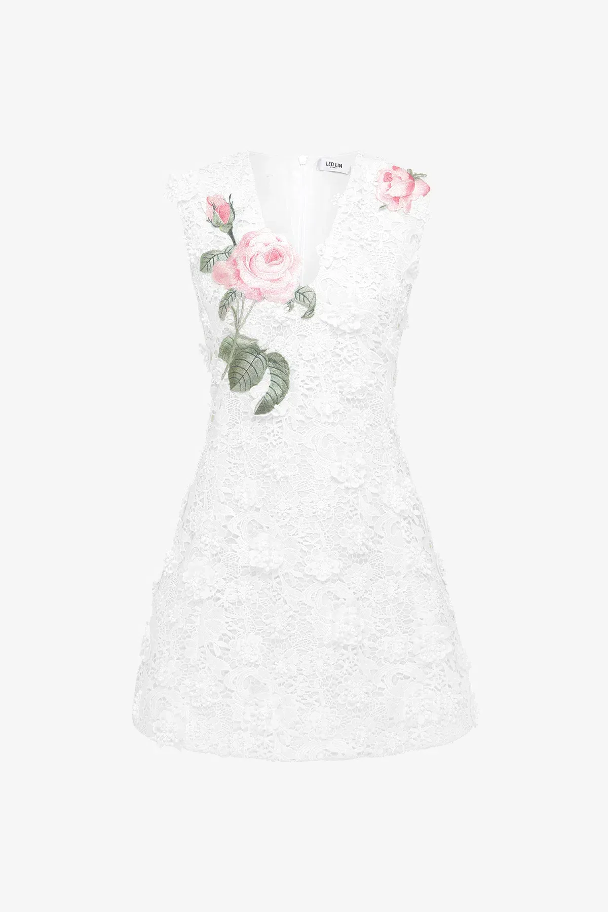 🌹Leo Lin Brianna V-Neck Embroidered Lace Mini Dress - Size 8 AU - White / Pink/ Floral 🌹 - Image 5
