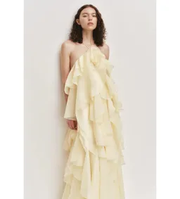 Aje Pandorea Layered Maxi Dress in Butter Size AU10 for rent on The Volte - image 4