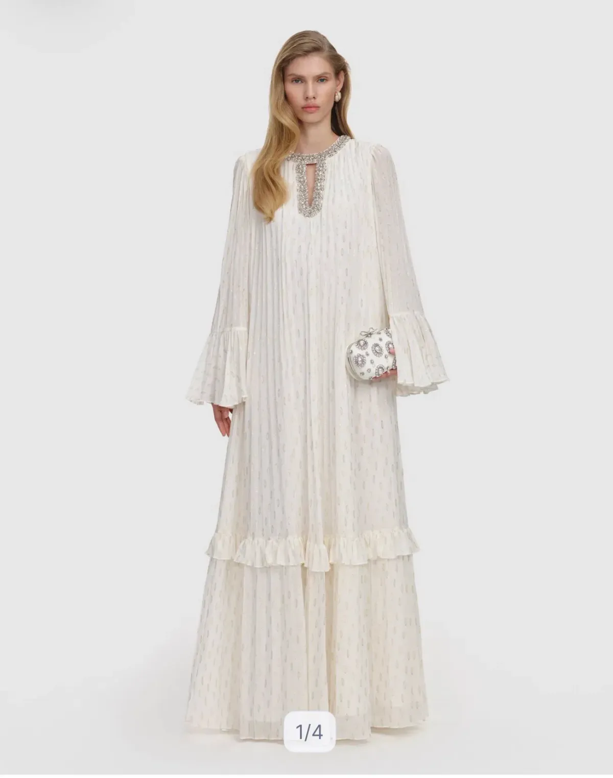 Size 14 Self Portrait - Chiffon Maxi Dress- Ivory with Gold Details - Image 1