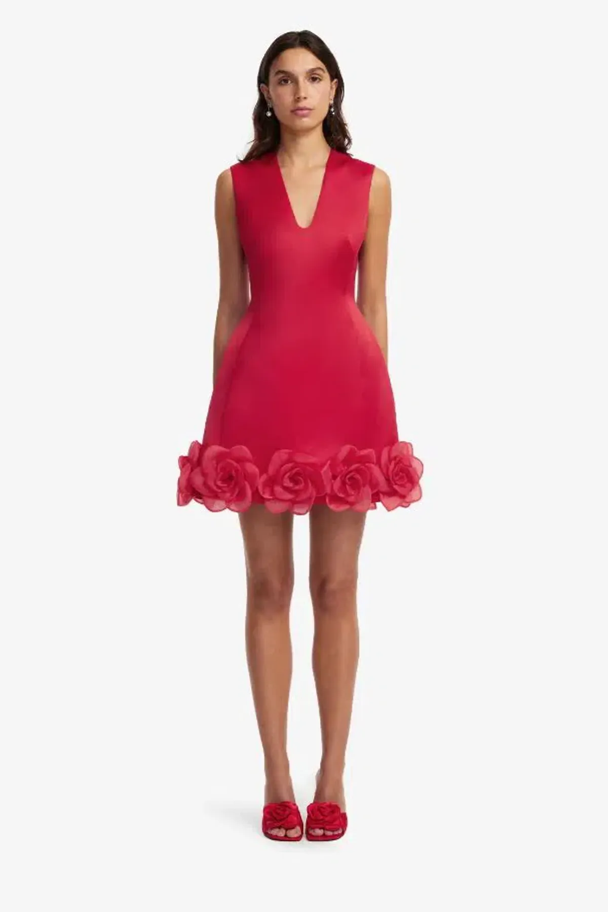 🥀 Leo Lin BREE V neck mini dress - Size 6 - Scarlett Red Floral outfit 🥀 - Image 5