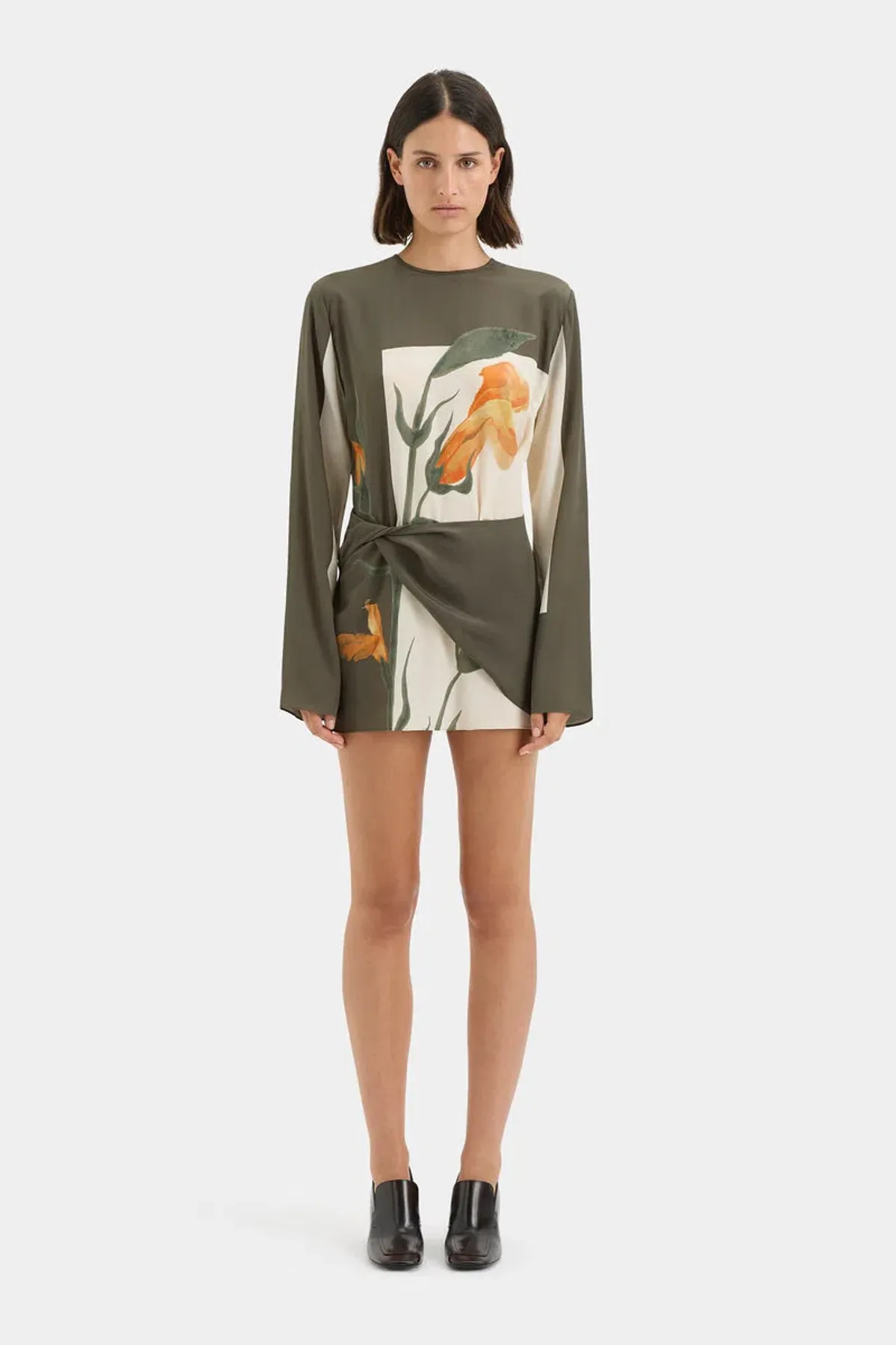 SIR CONSTANCE TWIST MINI DRESS SILK LONG SLEEVE | Size 1 AU 8 - Image 1