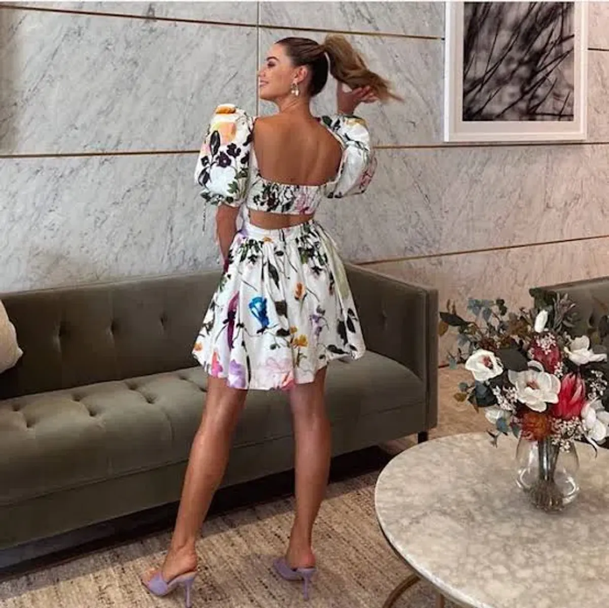 AJE DRIFT PUFF SLEEVE MINI DRESS BOTANIC FLORAL | Size AU 14 UK 14 US 10 - Image 4