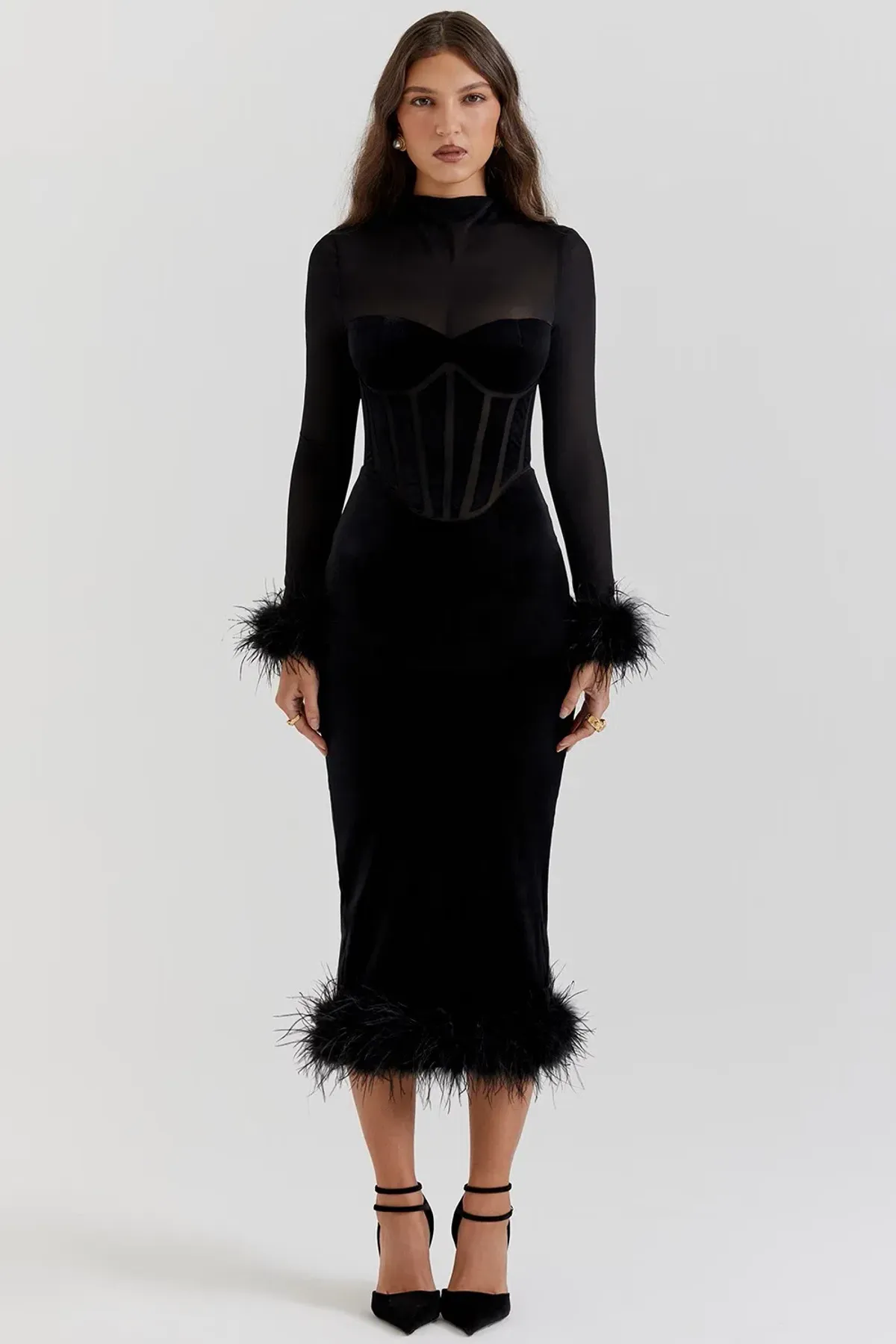House of CB Lianna Black Velvet Midi Dress - Image 1