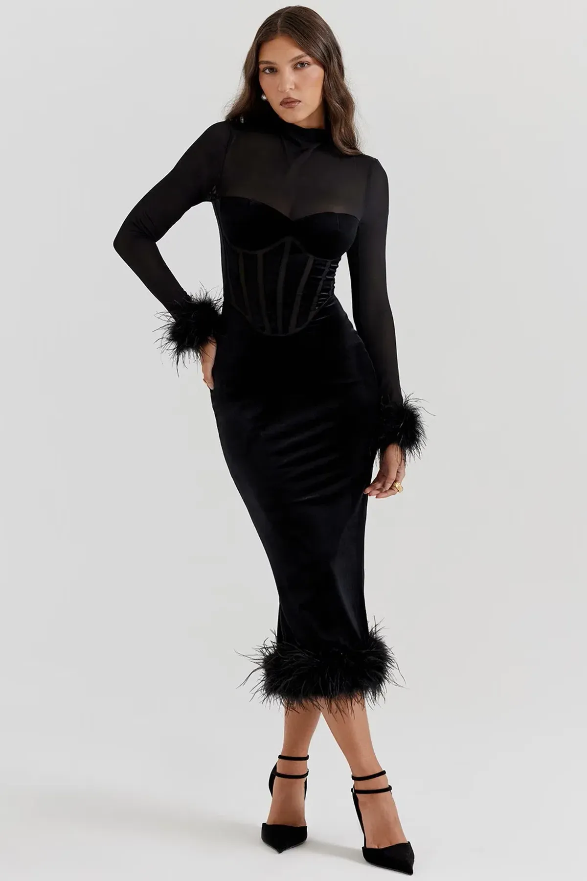 House of CB Lianna Black Velvet Midi Dress - Image 2