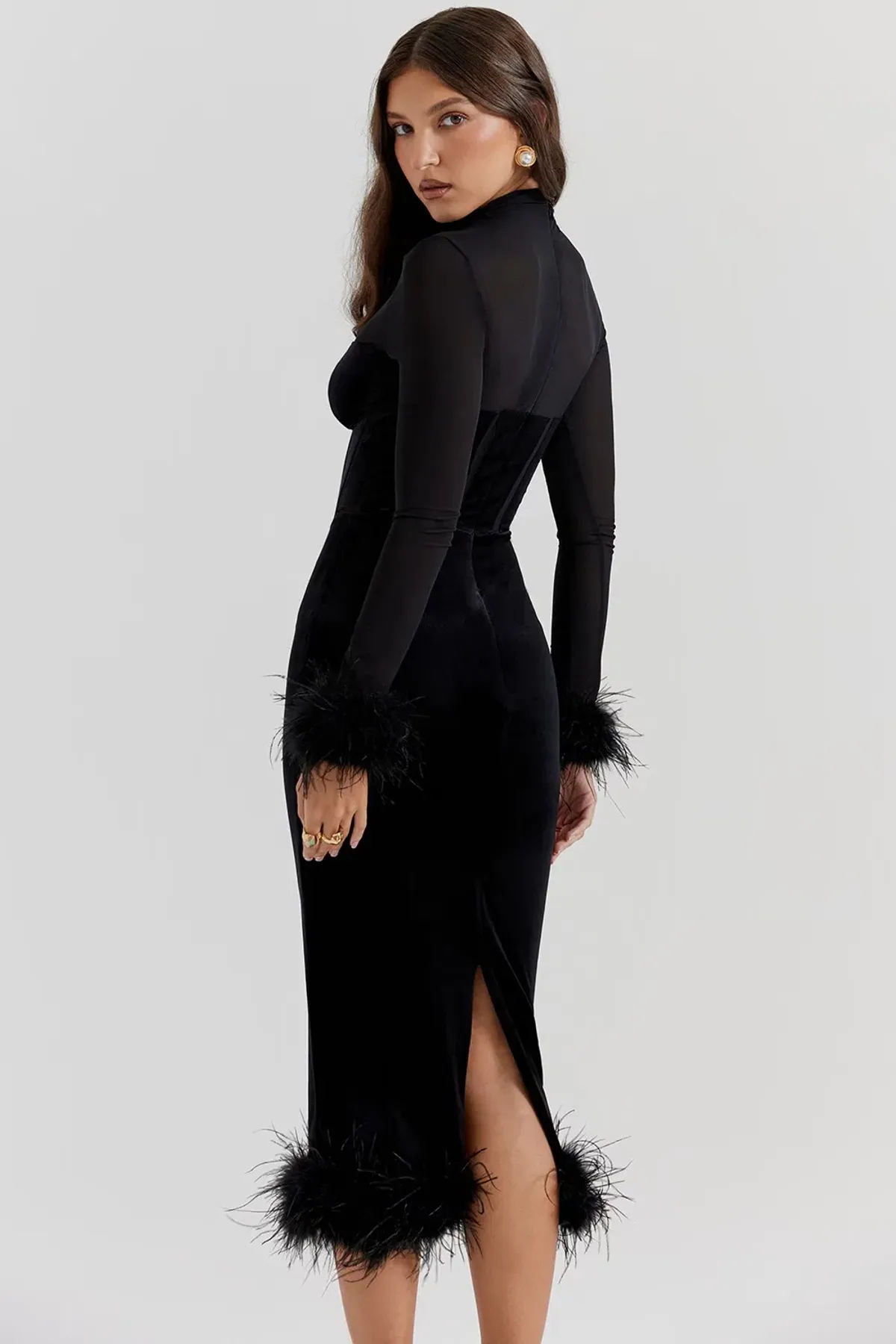 House of CB Lianna Black Velvet Midi Dress - Image 6