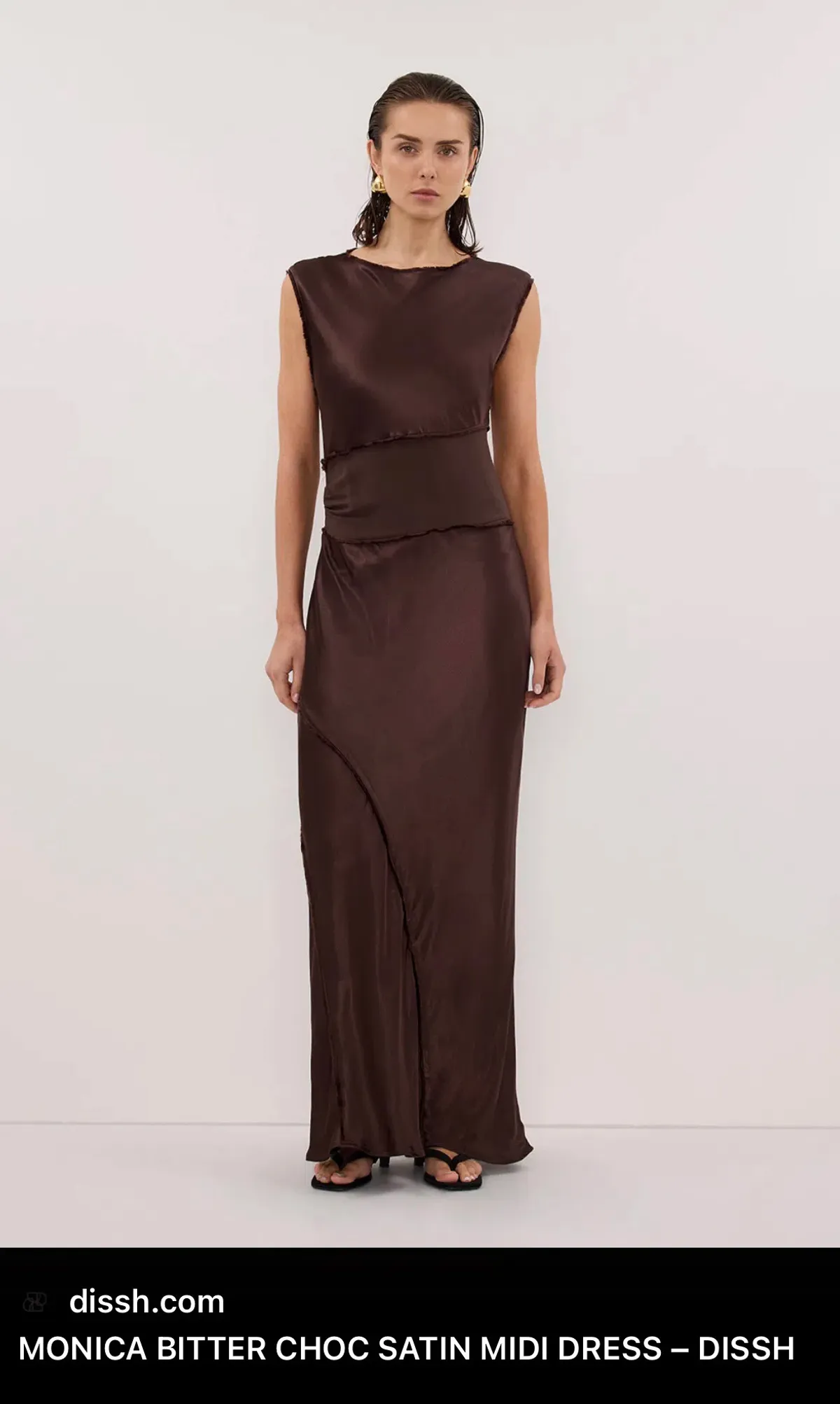 DISSH Monica Bitter Chocolate Satin Midi Dress - Image 1