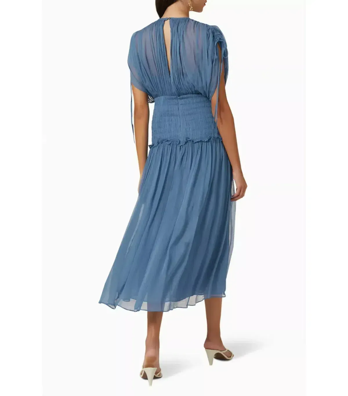 Noemi Short Sleeve Ruched Midi Dress - Ocean - Image 3