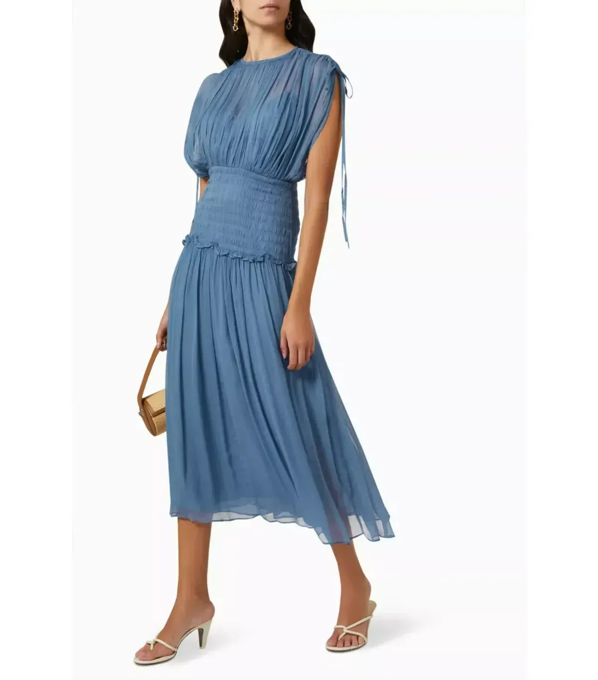 Noemi Short Sleeve Ruched Midi Dress - Ocean - Image 2
