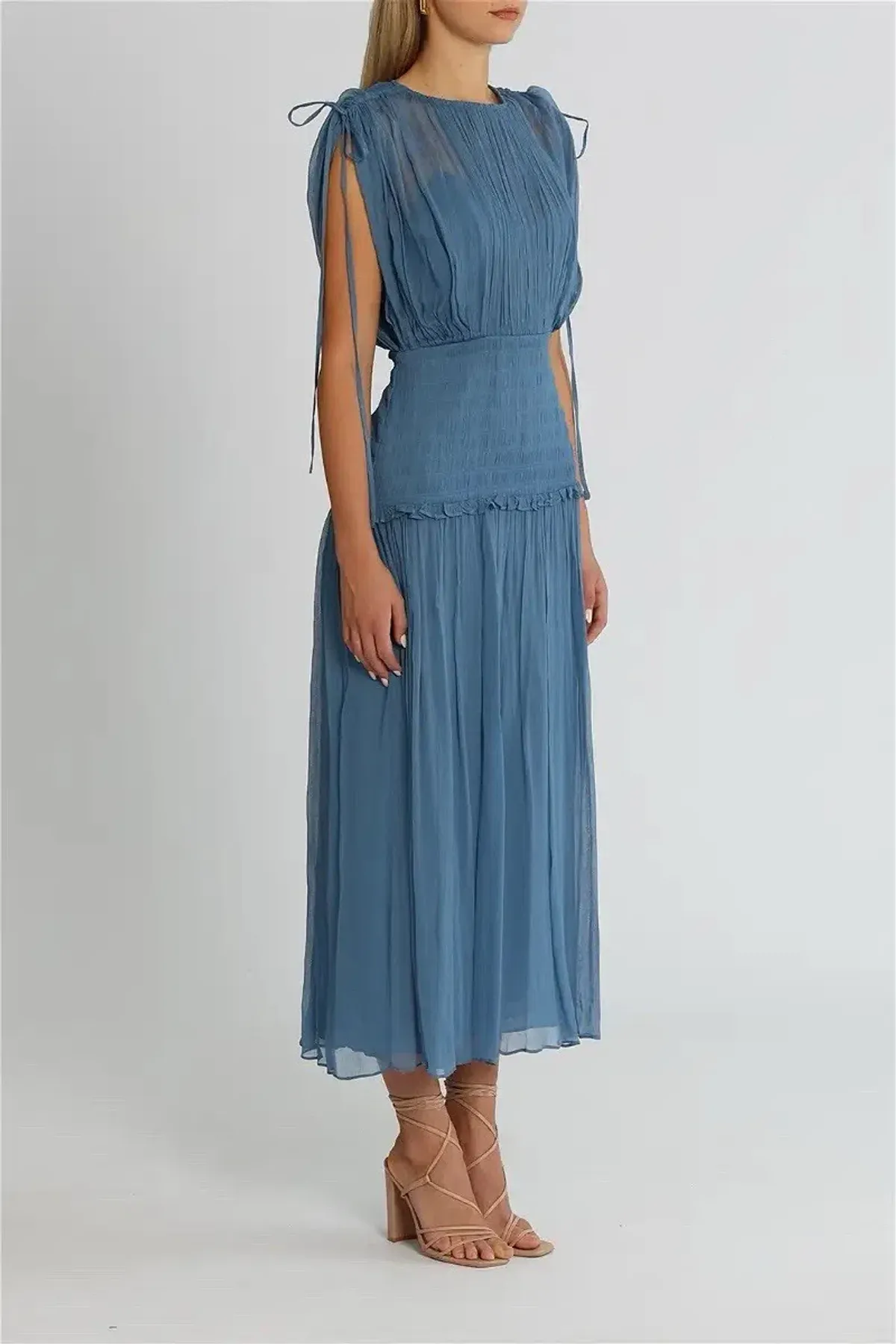 Noemi Short Sleeve Ruched Midi Dress - Ocean - Image 1