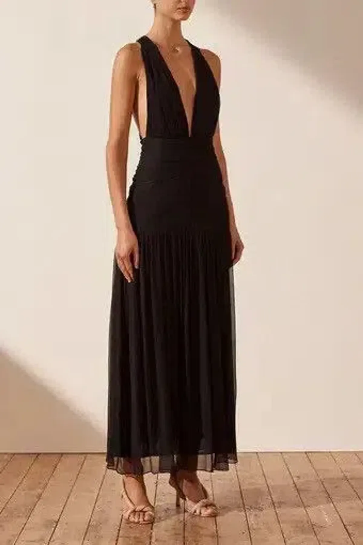 Shona Joy Black Lauren Plunged Tie Back MIDI Dress Size 6 - Image 1