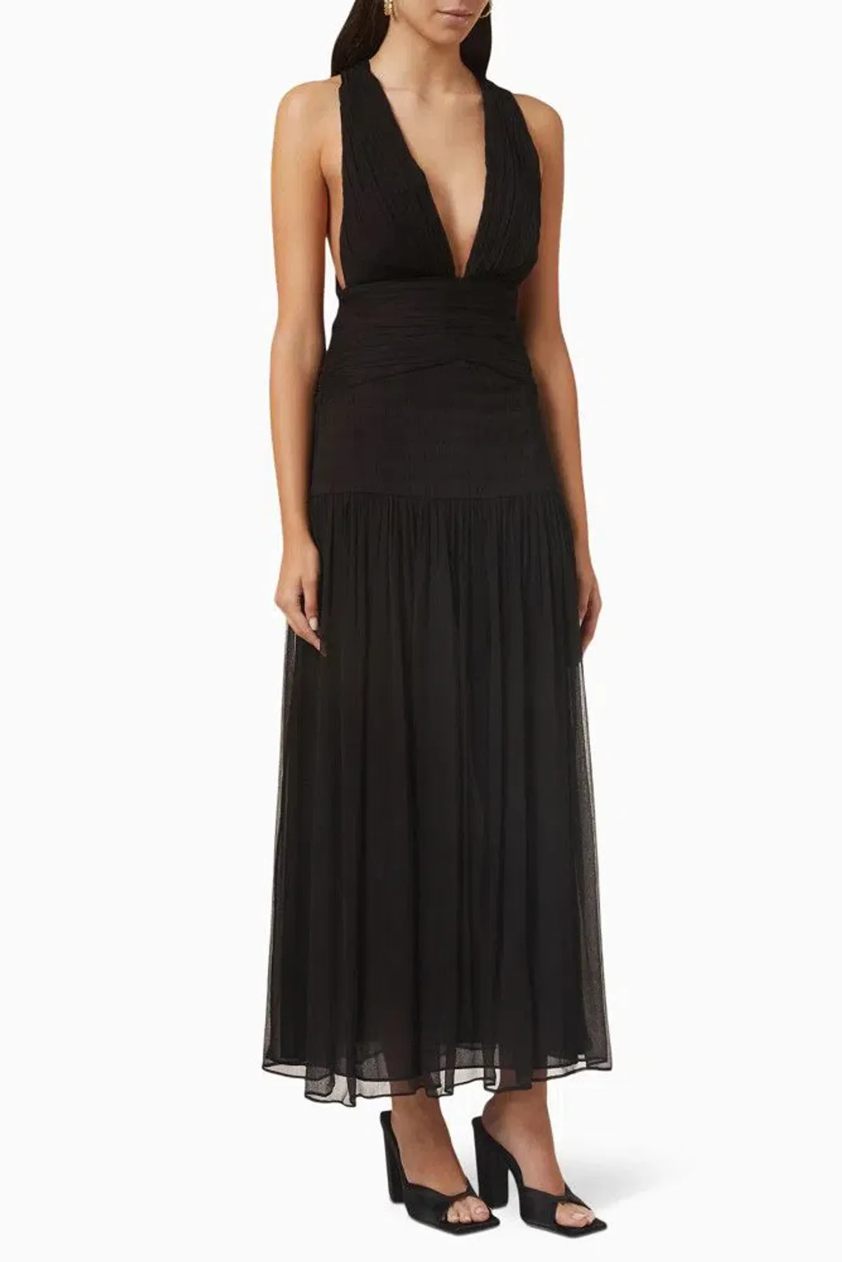Shona Joy Black Lauren Plunged Tie Back MIDI Dress Size 6 - Image 4