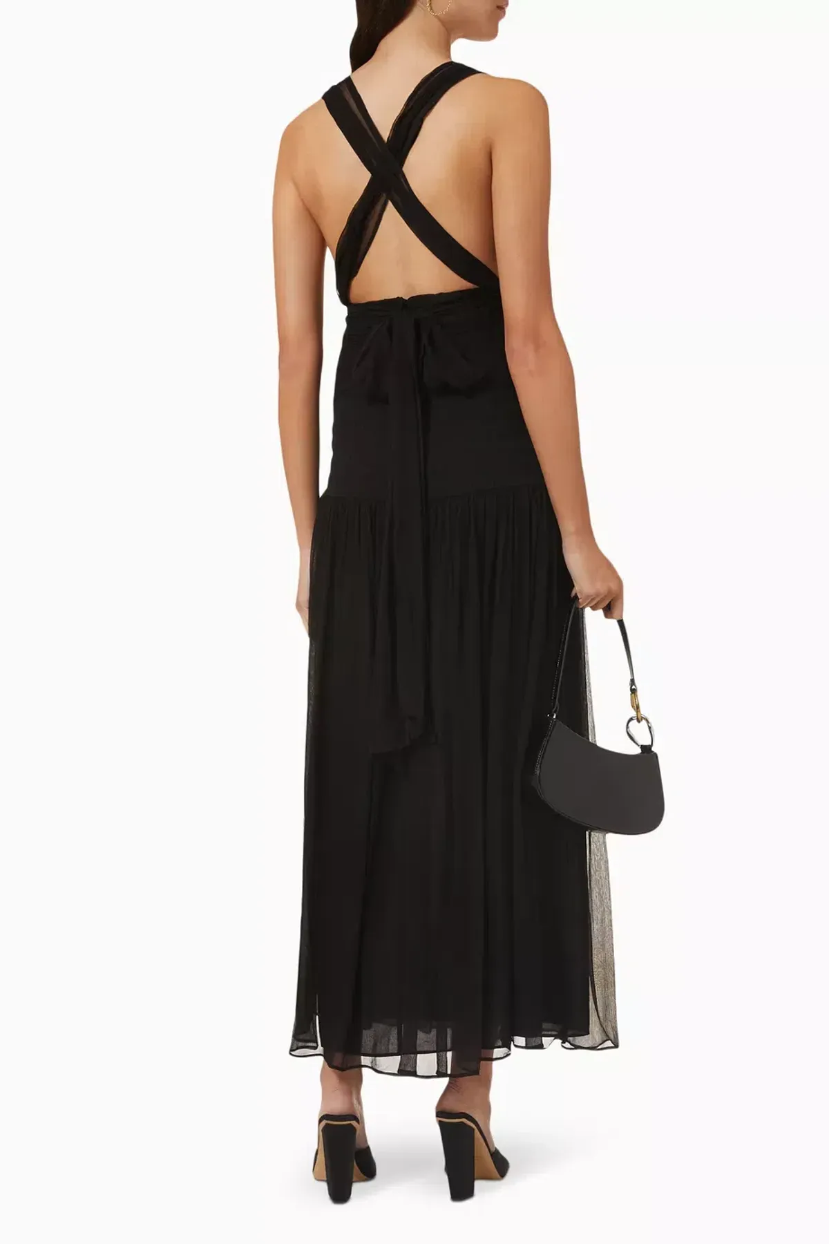 Shona Joy Black Lauren Plunged Tie Back MIDI Dress Size 6 - Image 3
