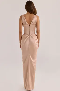 House of CB Angeline Champagne Satin Corset Maxi — XS Bigger Cup for rent on The Volte - image 2