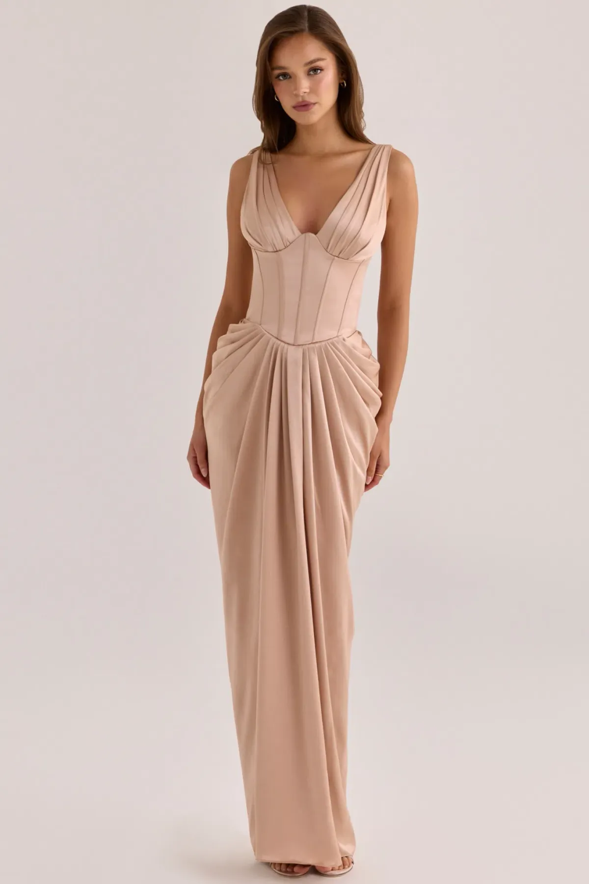 House of CB Angeline Champagne Satin Corset Maxi — XS Bigger Cup - Image 1