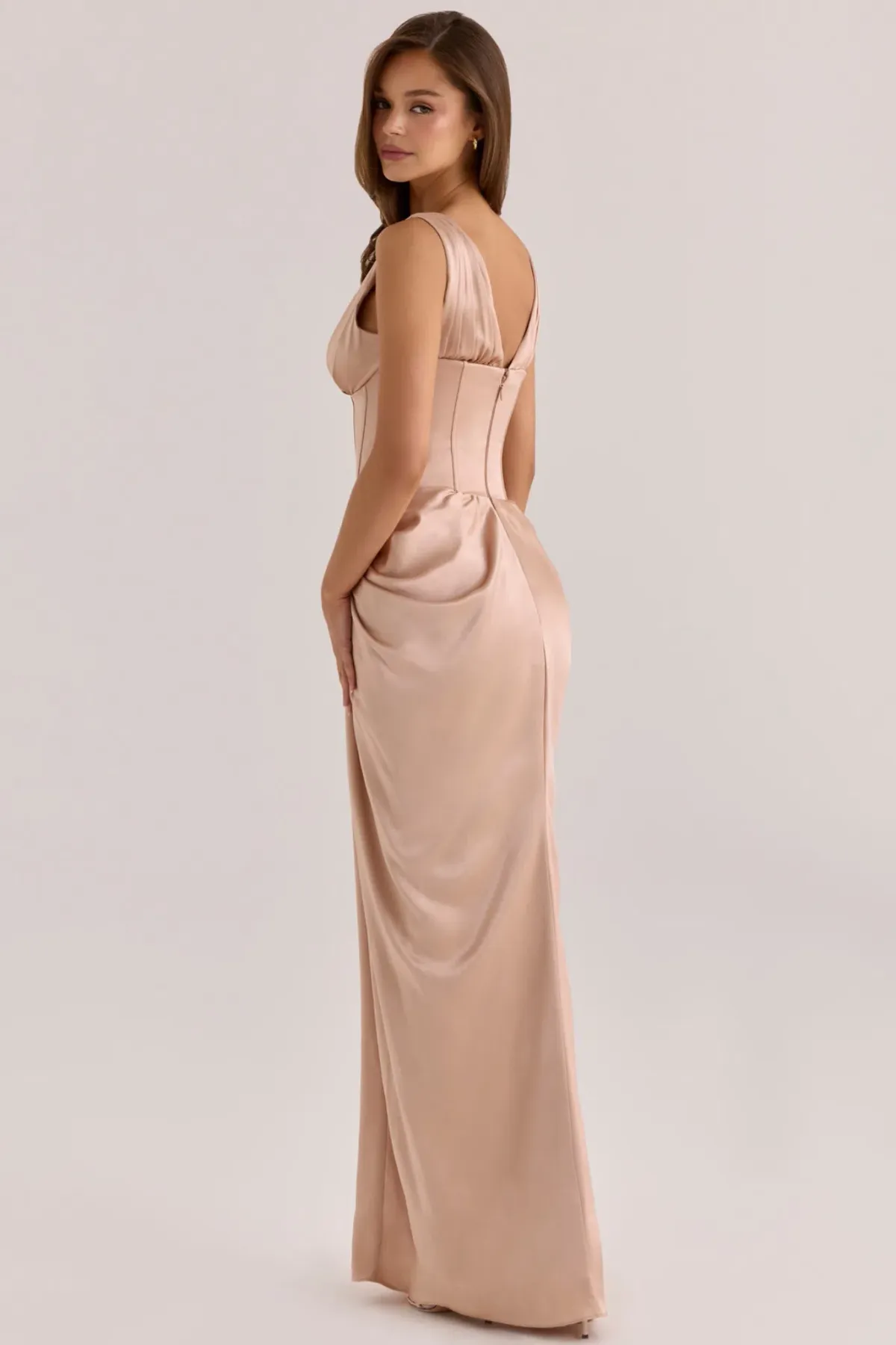 House of CB Angeline Champagne Satin Corset Maxi — XS Bigger Cup - Image 3