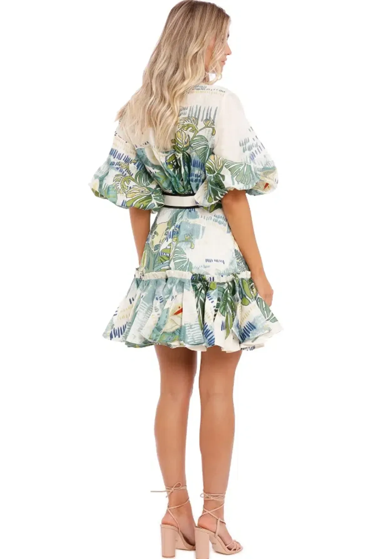 LEO LIN Tropical Silk Linen Mini Dress Size AU 12 - Image 3