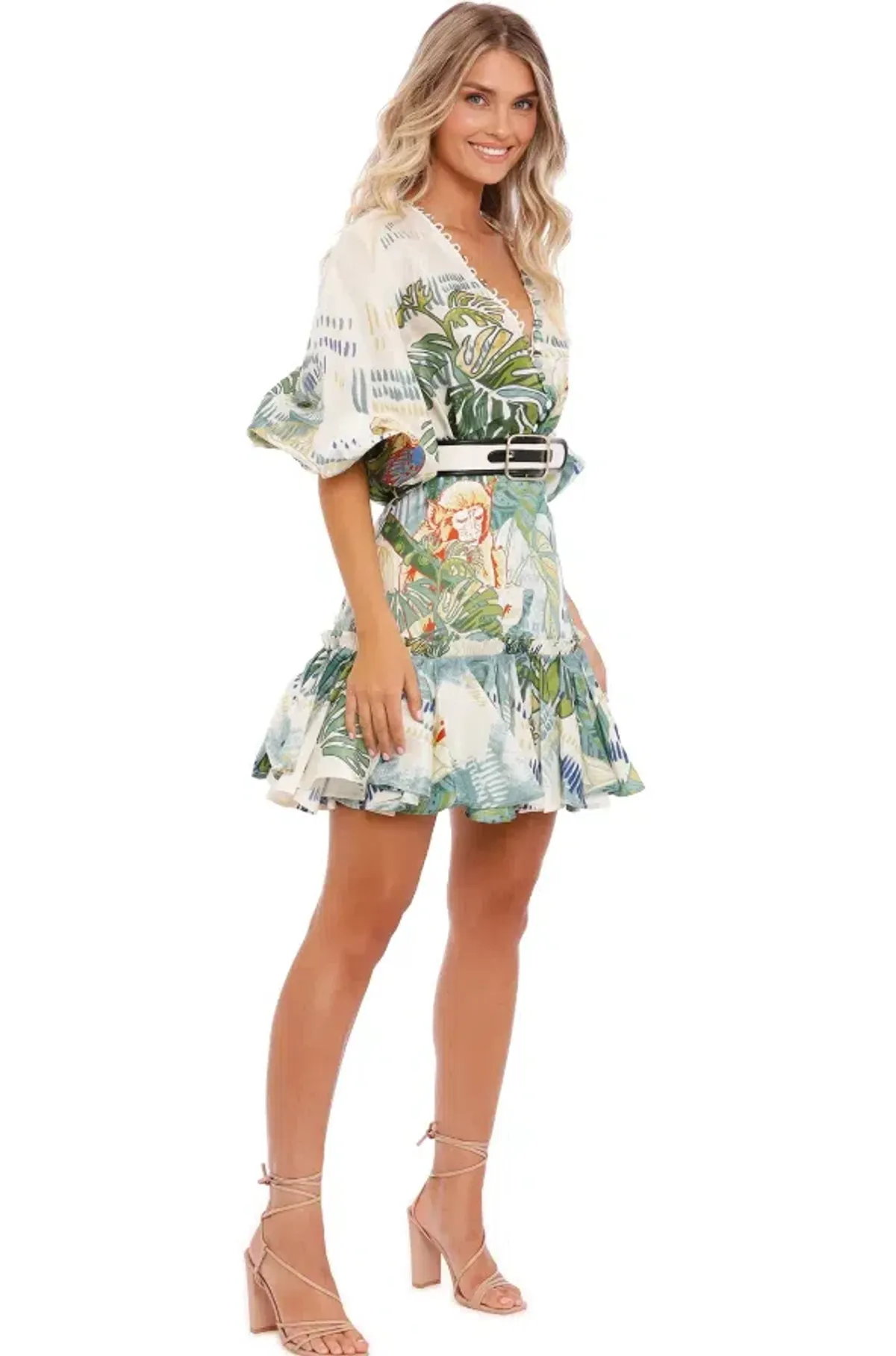 LEO LIN Tropical Silk Linen Mini Dress Size AU 12 - Image 2
