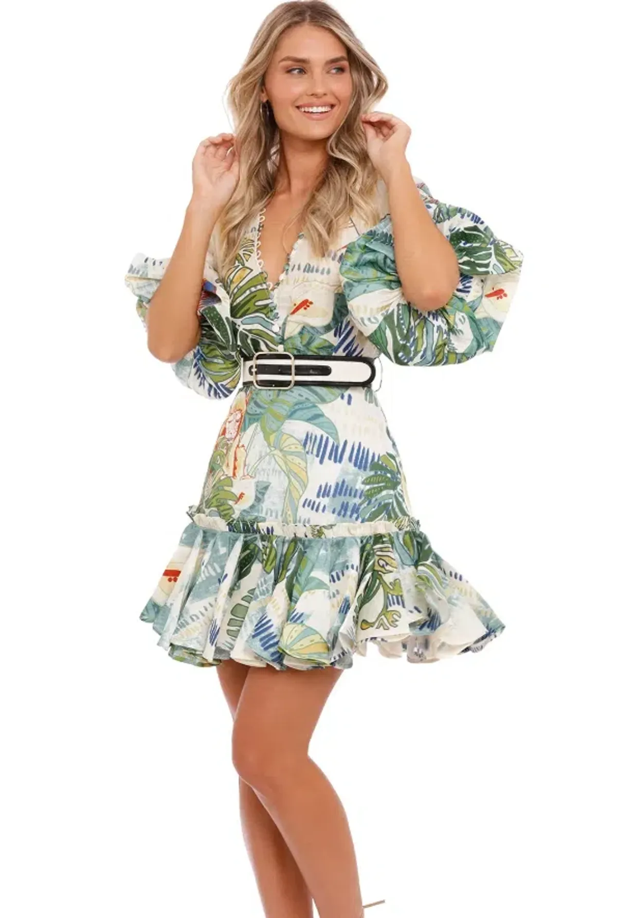 LEO LIN Tropical Silk Linen Mini Dress Size AU 12 - Image 4