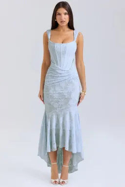 House of CB Cesca Corset Ruched Maxi Dress in Bluebell Floral Size S / AU 8 for rent on The Volte - image 1