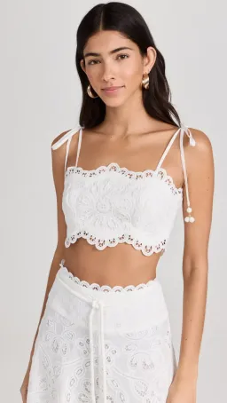 Zimmermann Ottie Cotton Guipure Lace Midi Skirt And Embroidered Bodice Set Ivory Size 0/Au 8 for rent on The Volte - image 5
