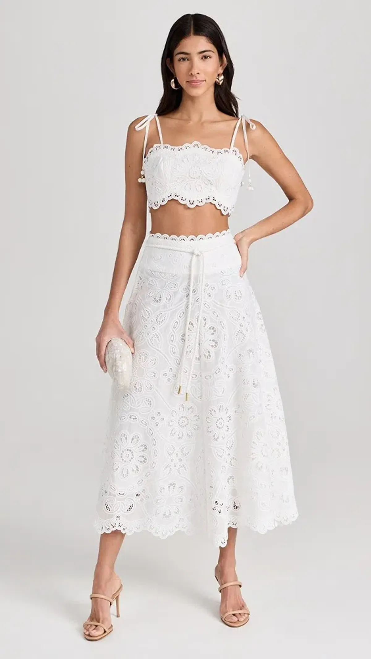 Zimmermann Ottie Cotton Guipure Lace Midi Skirt And Embroidered Bodice Set Ivory Size 0/Au 8 - Image 7
