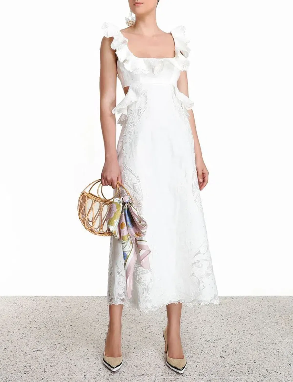Zimmermann Super Eight Embroidered Midi Dress Ivory Size 0 / AU 8 - Image 3