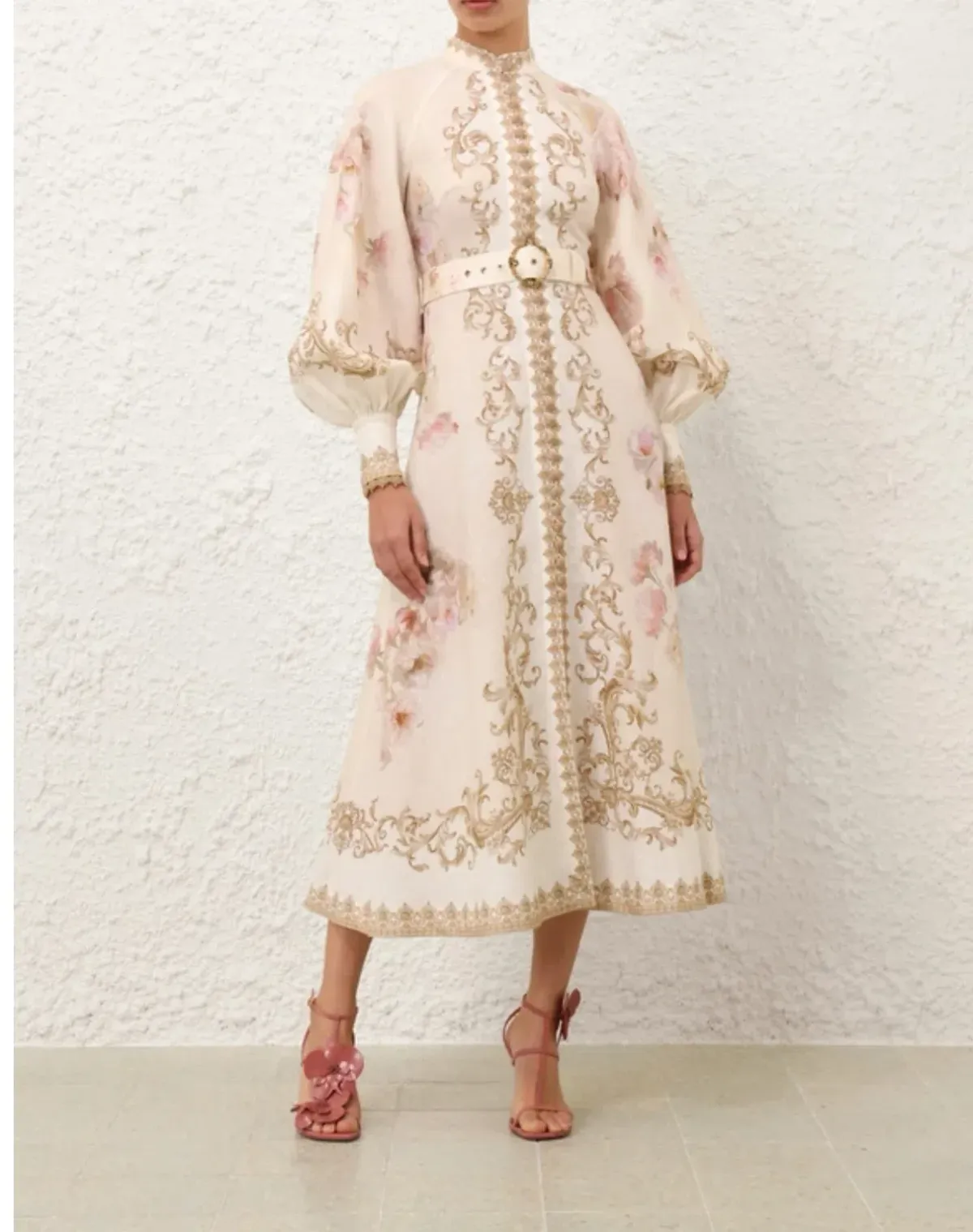 Zimmermann Hypnotic Buttoned Midi Dress Cream Peony Size 2 / Size AU 12 - Image 1