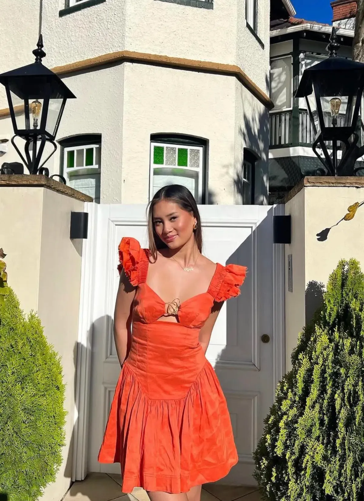 AJE Simone Frill Dress Orange Size 8 - Image 1