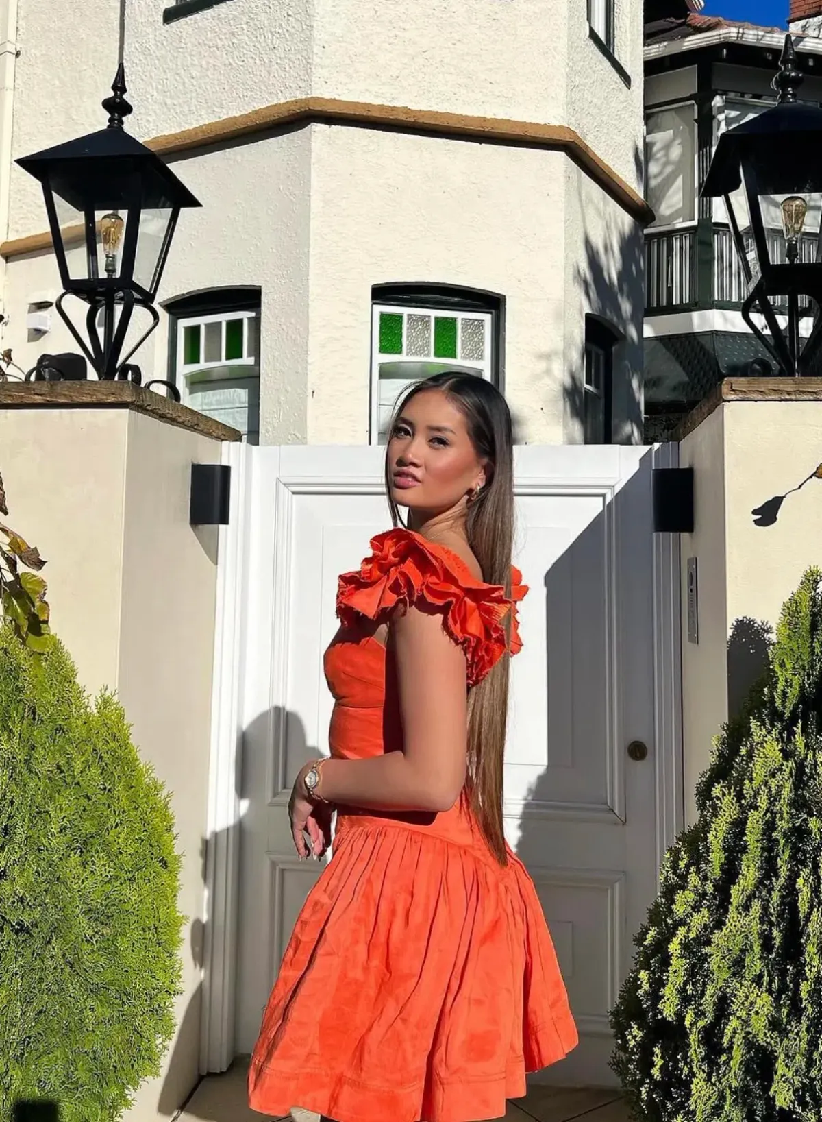 AJE Simone Frill Dress Orange Size 8 - Image 2