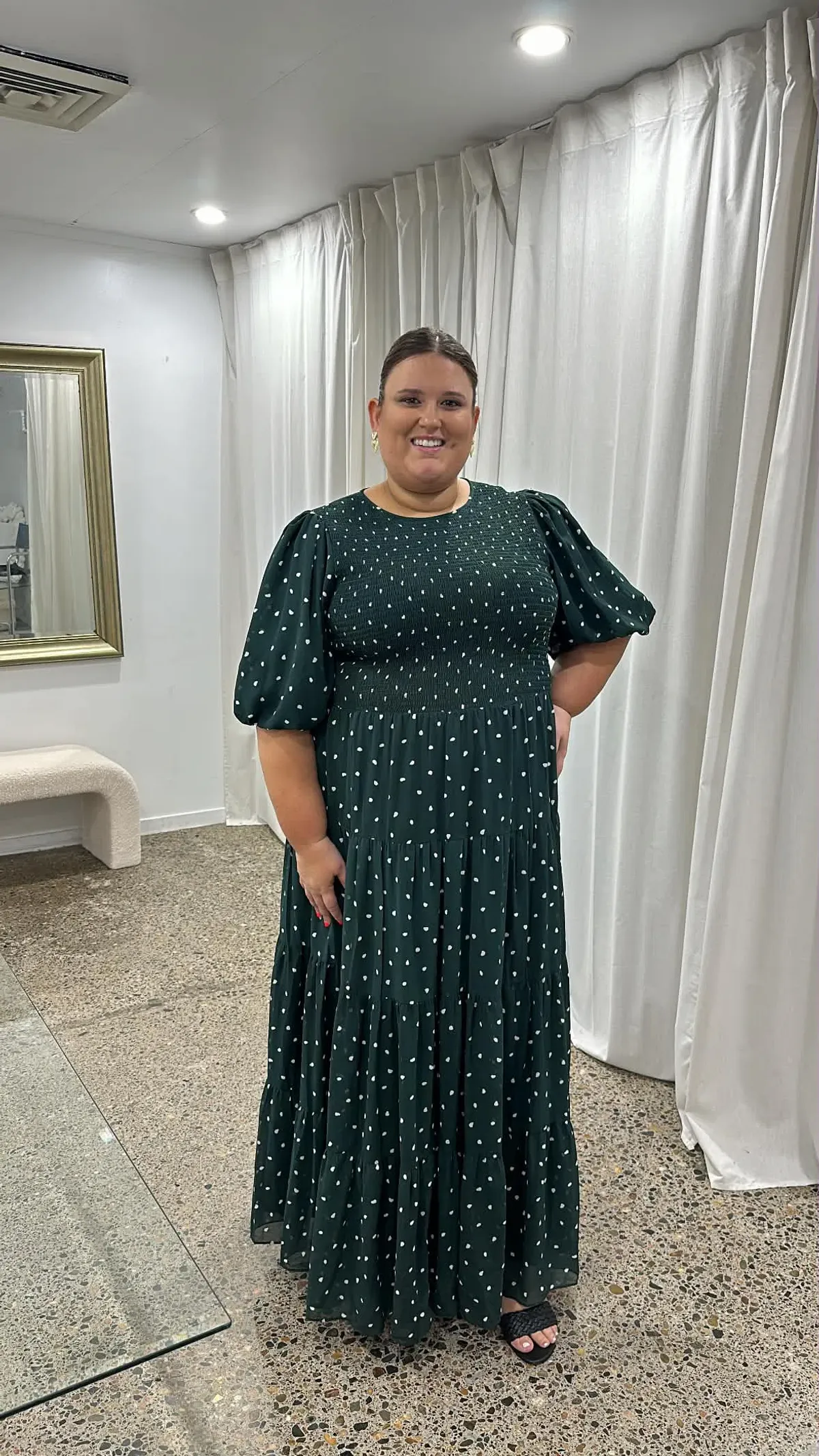 ASOS Curve Shirred Tiered Maxi Dress - Green & White Polka Dot - Image 2