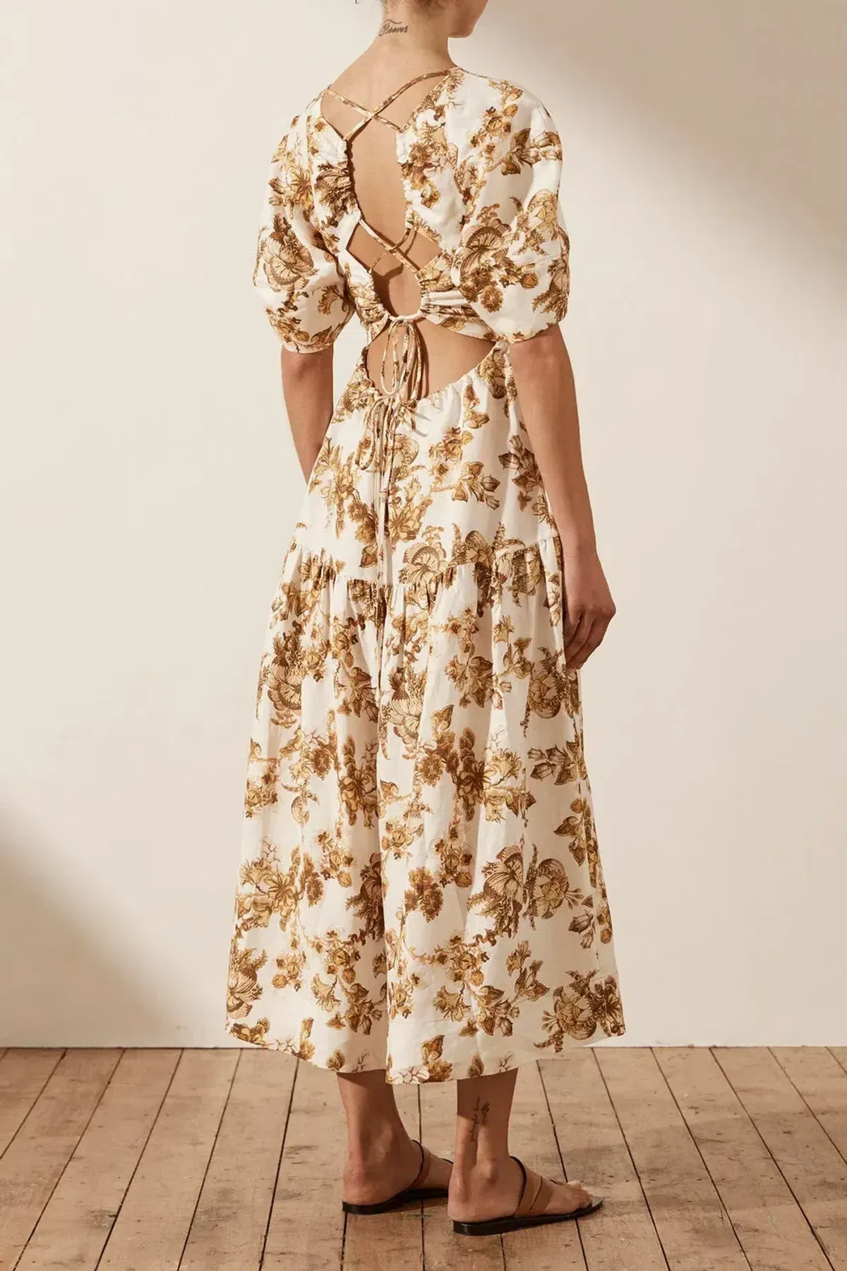SHONA JOY BELLA LINEN SHORT SLEEVE MIDI DRESS FLORAL SIZE 8 / S - Image 5