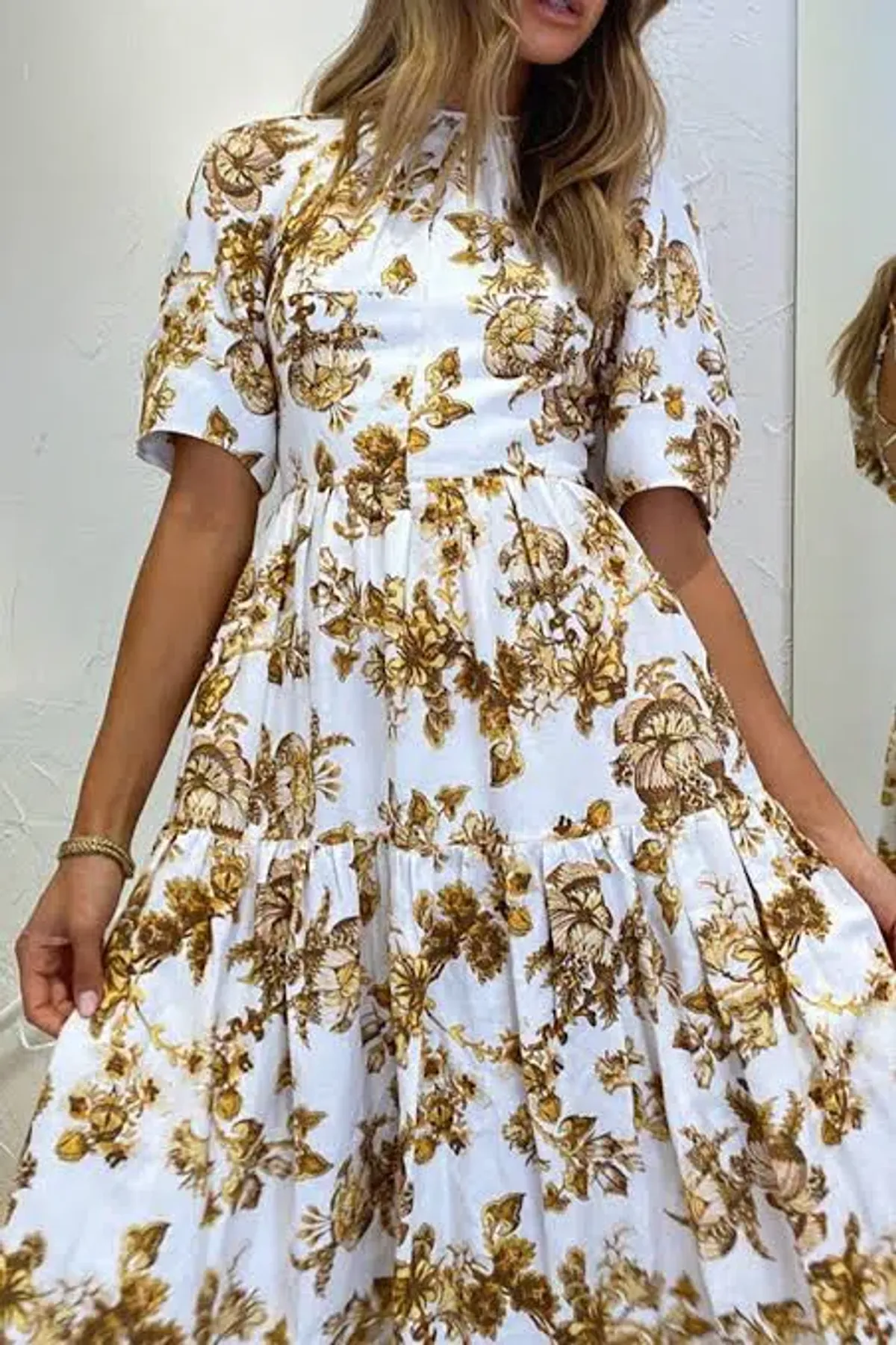 SHONA JOY BELLA LINEN SHORT SLEEVE MIDI DRESS FLORAL SIZE 8 / S - Image 4