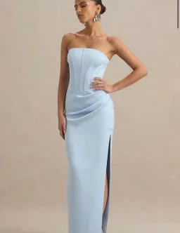 JOSELINE POWDER BLUE SATIN CORSET WRAP MAXI DRESS WITH SCARF for rent on The Volte - image 1