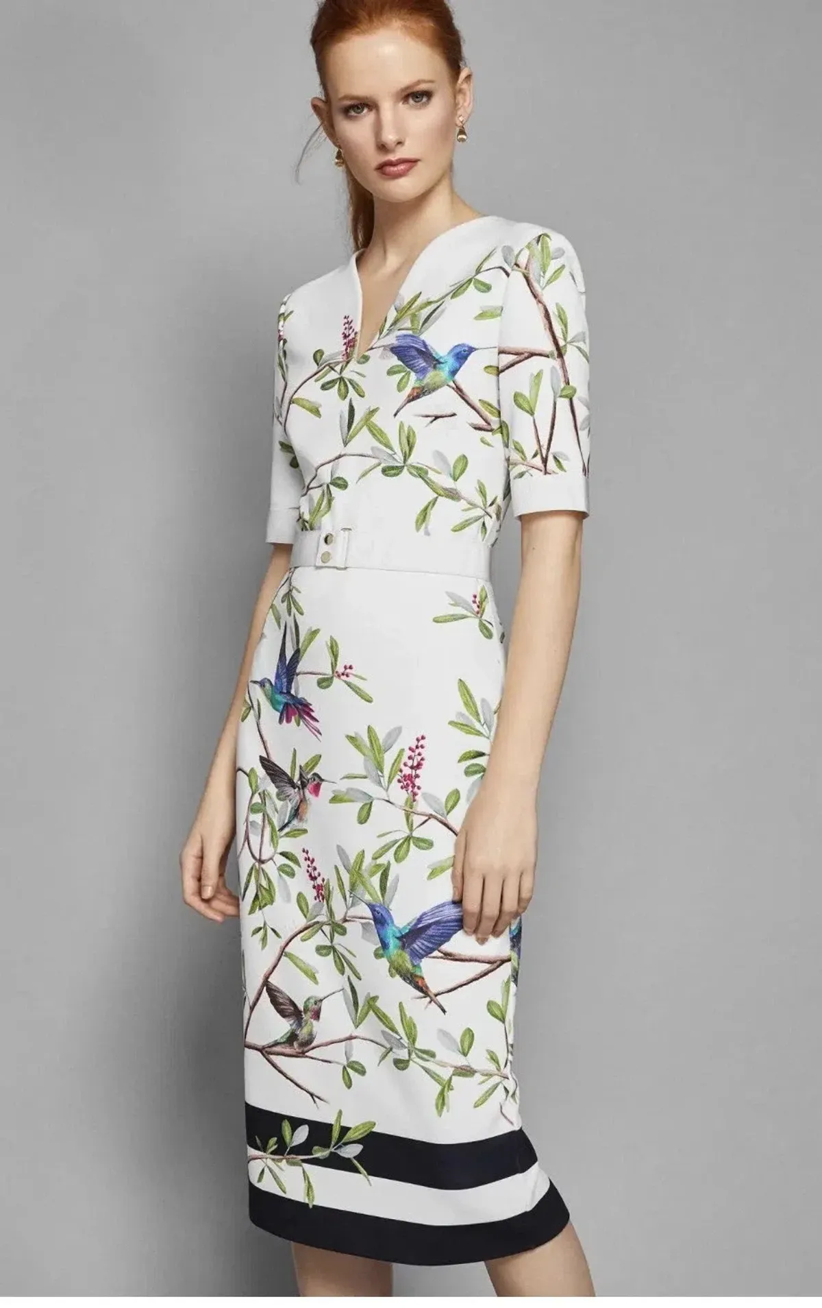 TED BAKER Everely Highgrove Hummingbird Branch Blossom Midi Dress sz 2 uk 10 Au - Image 5